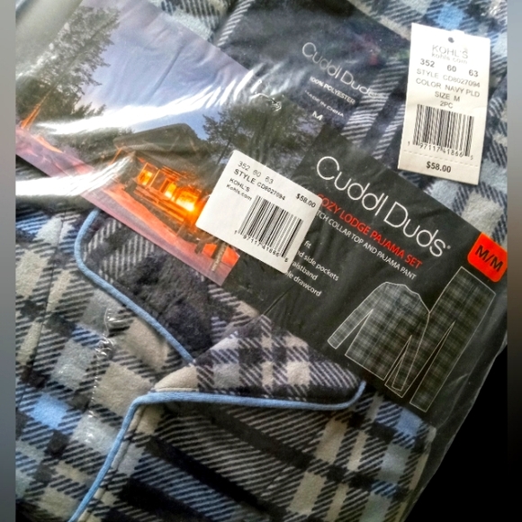 Men's Cuddl Duds Cozy Lodge Notch Collar Top & Bottoms Pajama Set - Navy Plaid - Picture 8 of 9